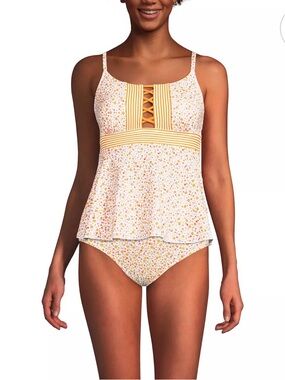 Lands End Floral Ditsy Tankini Set Sz 12&10 Lace Up Peplum NWT Highclo